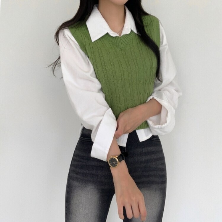 ケーブルカラフルクロップニットベスト11色｜ベスト｜韓国