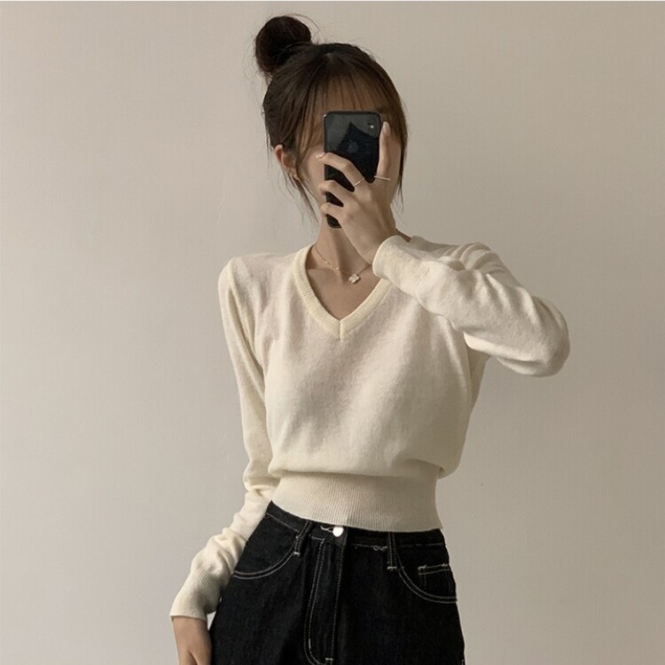 너리싱 브이넥 봄옷 하객룩 긴팔 허리잘록 크롭 니트 12color