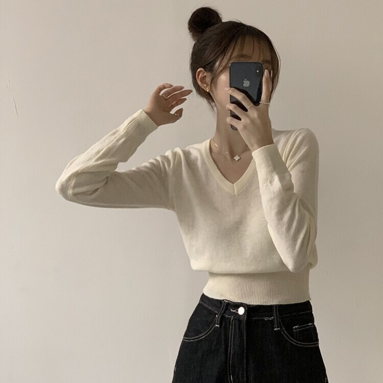 너리싱 브이넥 봄옷 하객룩 긴팔 허리잘록 크롭 니트 12color