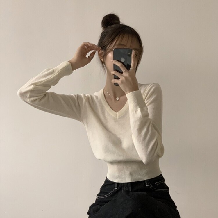 너리싱 브이넥 봄옷 하객룩 긴팔 허리잘록 크롭 니트 12color