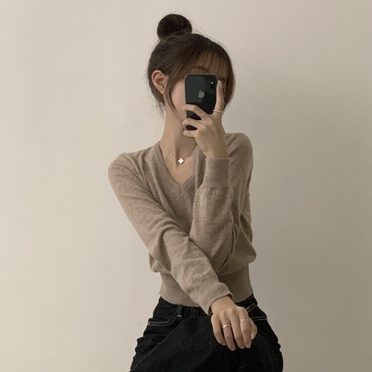 너리싱 브이넥 봄옷 하객룩 긴팔 허리잘록 크롭 니트 12color