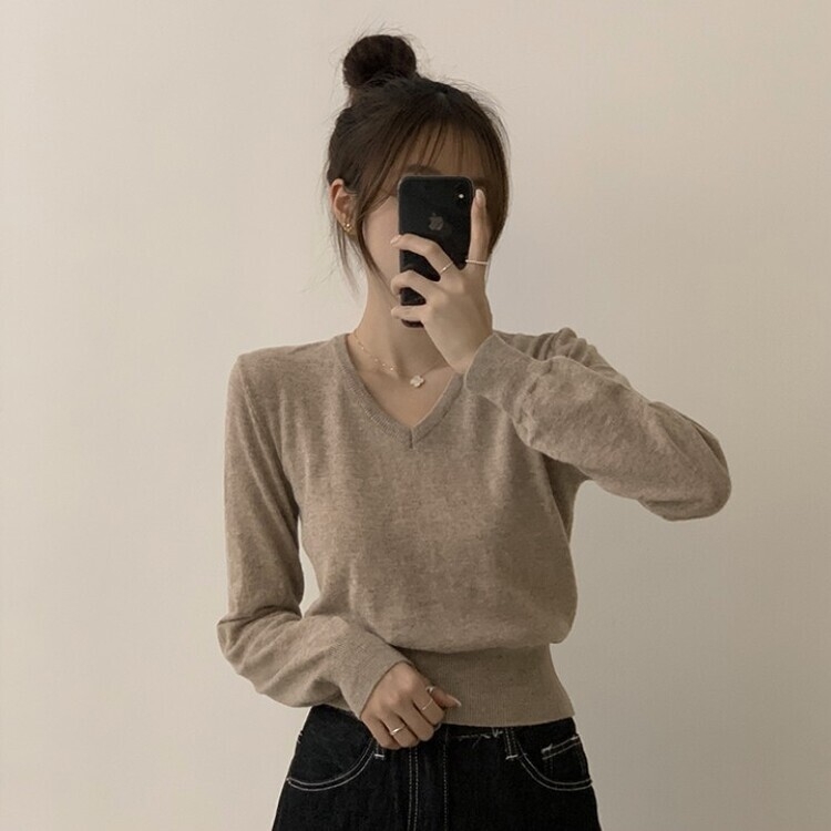 너리싱 브이넥 봄옷 하객룩 긴팔 허리잘록 크롭 니트 12color