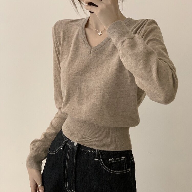 너리싱 브이넥 봄옷 하객룩 긴팔 허리잘록 크롭 니트 12color