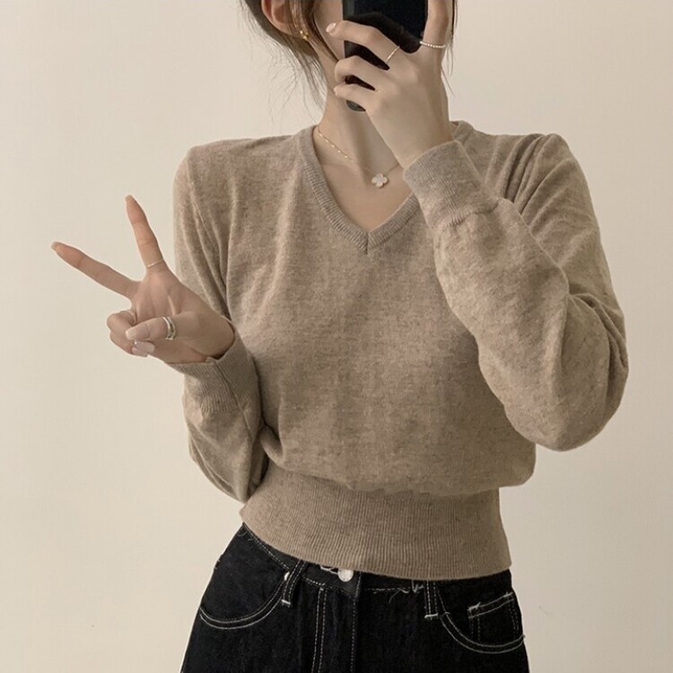 너리싱 브이넥 봄옷 하객룩 긴팔 허리잘록 크롭 니트 12color