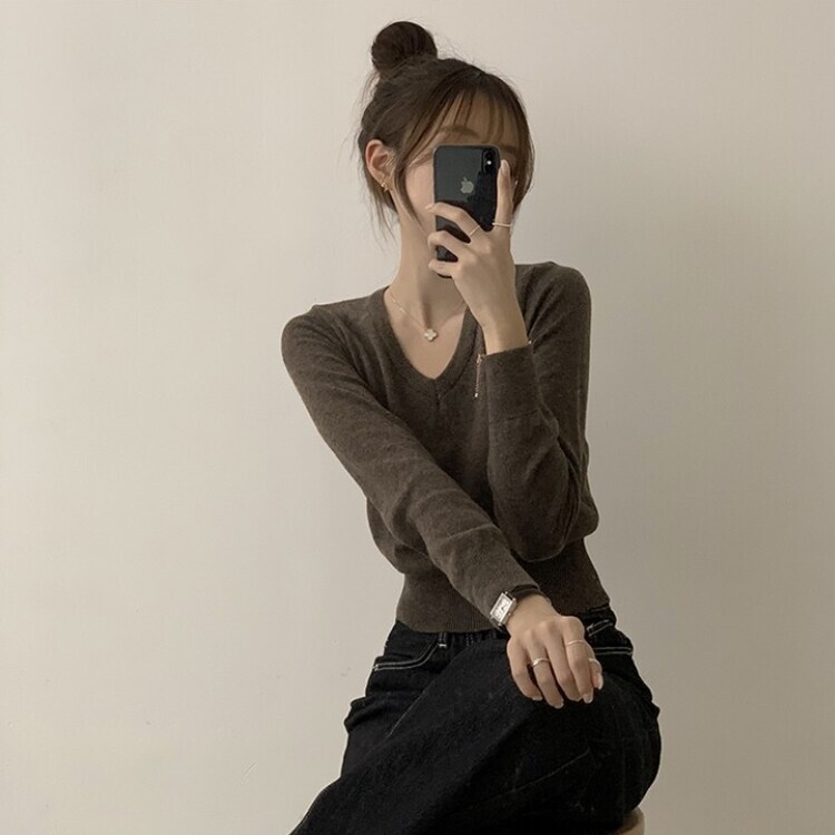 너리싱 브이넥 봄옷 하객룩 긴팔 허리잘록 크롭 니트 12color