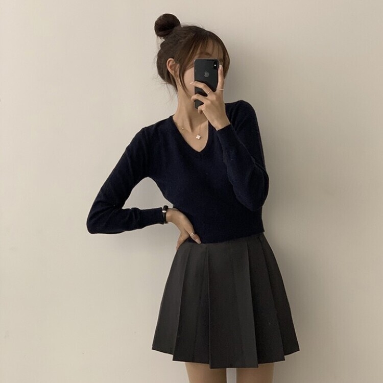 너리싱 브이넥 봄옷 하객룩 긴팔 허리잘록 크롭 니트 12color