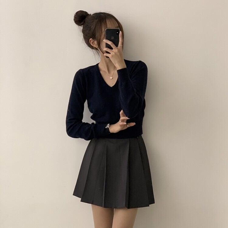 너리싱 브이넥 봄옷 하객룩 긴팔 허리잘록 크롭 니트 12color