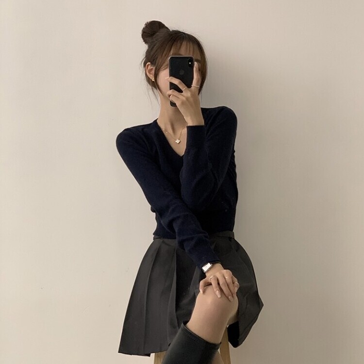 너리싱 브이넥 봄옷 하객룩 긴팔 허리잘록 크롭 니트 12color