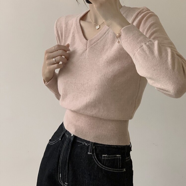 너리싱 브이넥 봄옷 하객룩 긴팔 허리잘록 크롭 니트 12color