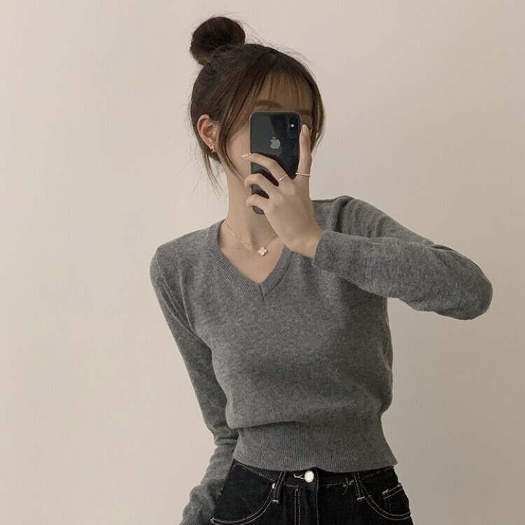 너리싱 브이넥 봄옷 하객룩 긴팔 허리잘록 크롭 니트 12color