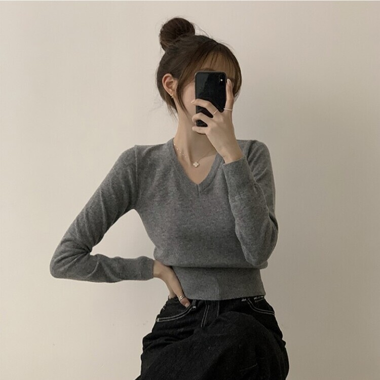 너리싱 브이넥 봄옷 하객룩 긴팔 허리잘록 크롭 니트 12color