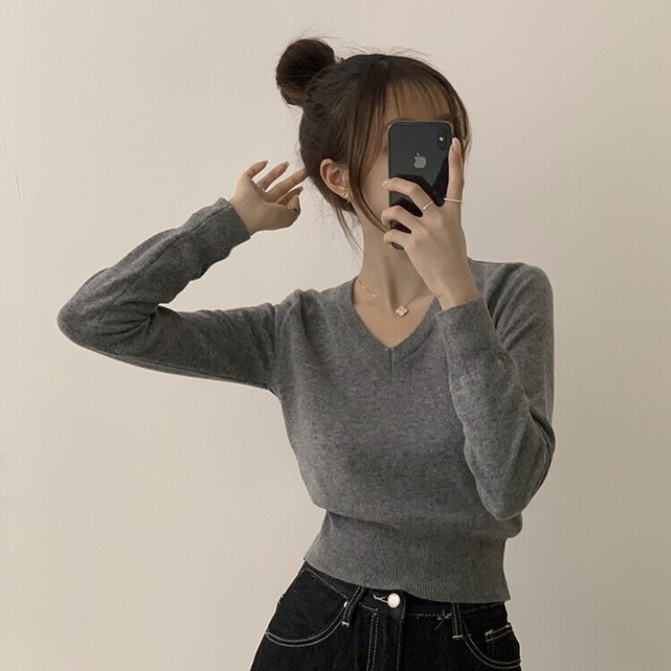 너리싱 브이넥 봄옷 하객룩 긴팔 허리잘록 크롭 니트 12color