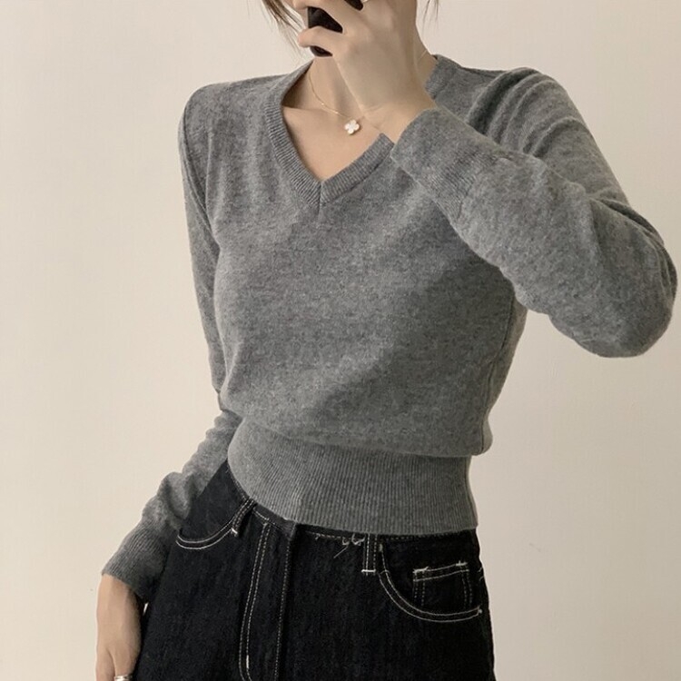 너리싱 브이넥 봄옷 하객룩 긴팔 허리잘록 크롭 니트 12color