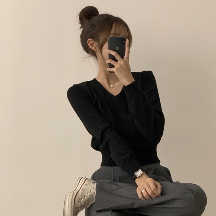 너리싱 브이넥 봄옷 하객룩 긴팔 허리잘록 크롭 니트 12color