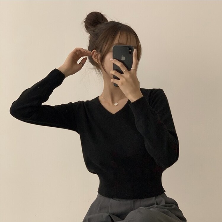 너리싱 브이넥 봄옷 하객룩 긴팔 허리잘록 크롭 니트 12color