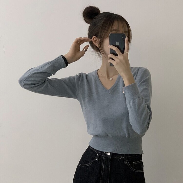 너리싱 브이넥 봄옷 하객룩 긴팔 허리잘록 크롭 니트 12color