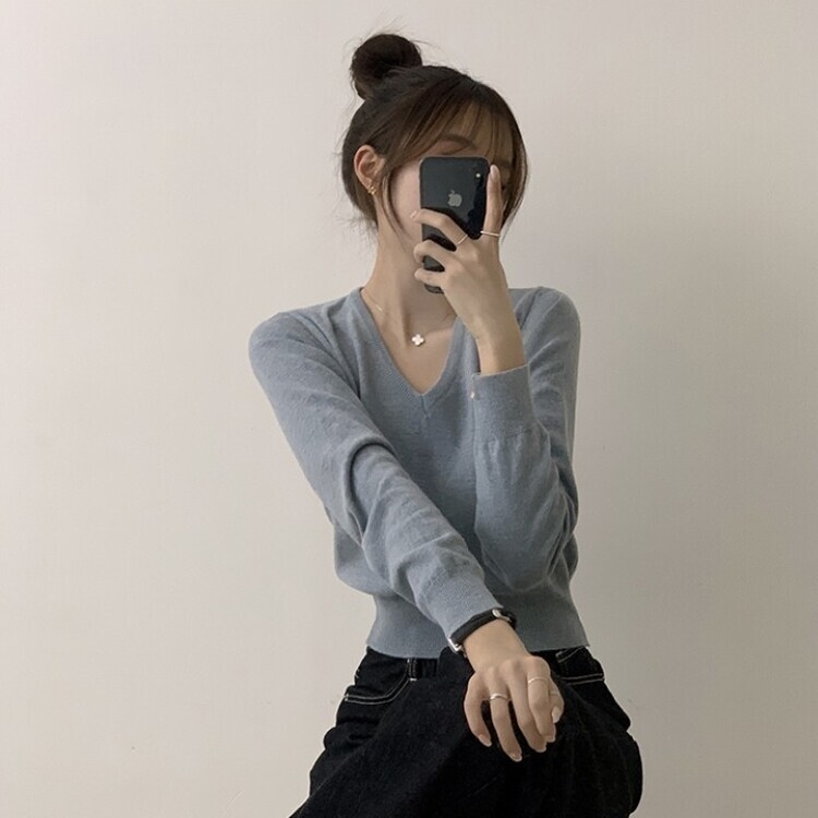 너리싱 브이넥 봄옷 하객룩 긴팔 허리잘록 크롭 니트 12color