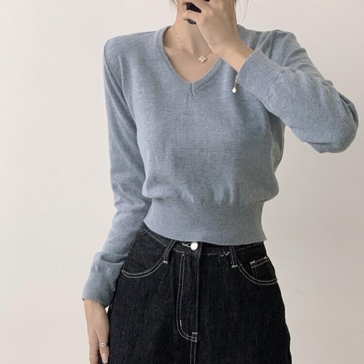 너리싱 브이넥 봄옷 하객룩 긴팔 허리잘록 크롭 니트 12color
