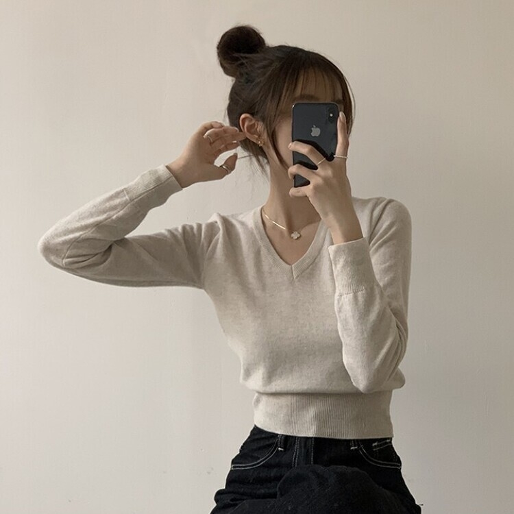 너리싱 브이넥 봄옷 하객룩 긴팔 허리잘록 크롭 니트 12color