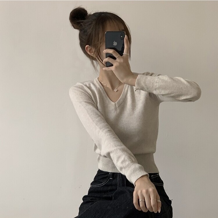 너리싱 브이넥 봄옷 하객룩 긴팔 허리잘록 크롭 니트 12color