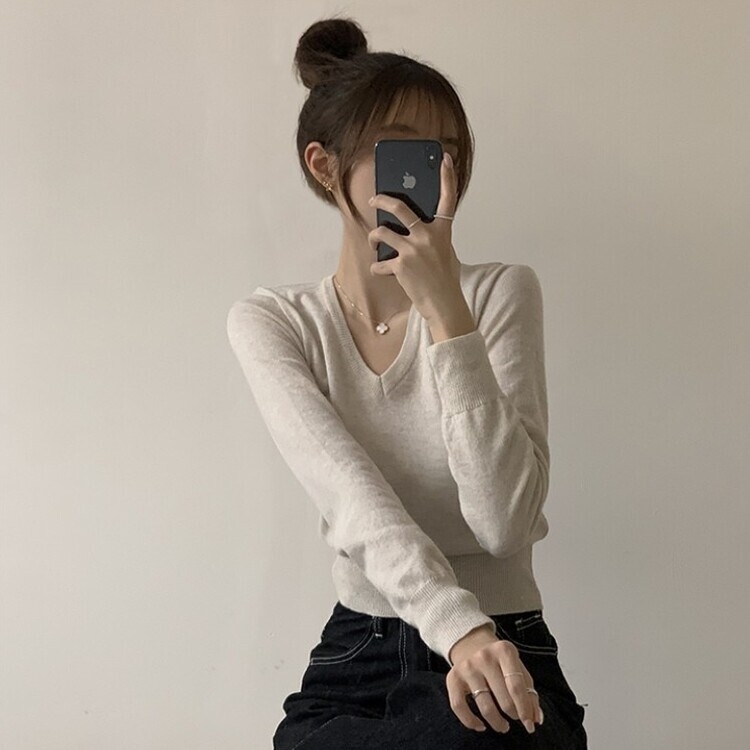 너리싱 브이넥 봄옷 하객룩 긴팔 허리잘록 크롭 니트 12color