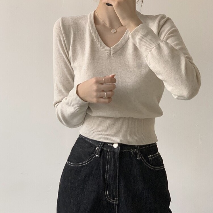 너리싱 브이넥 봄옷 하객룩 긴팔 허리잘록 크롭 니트 12color