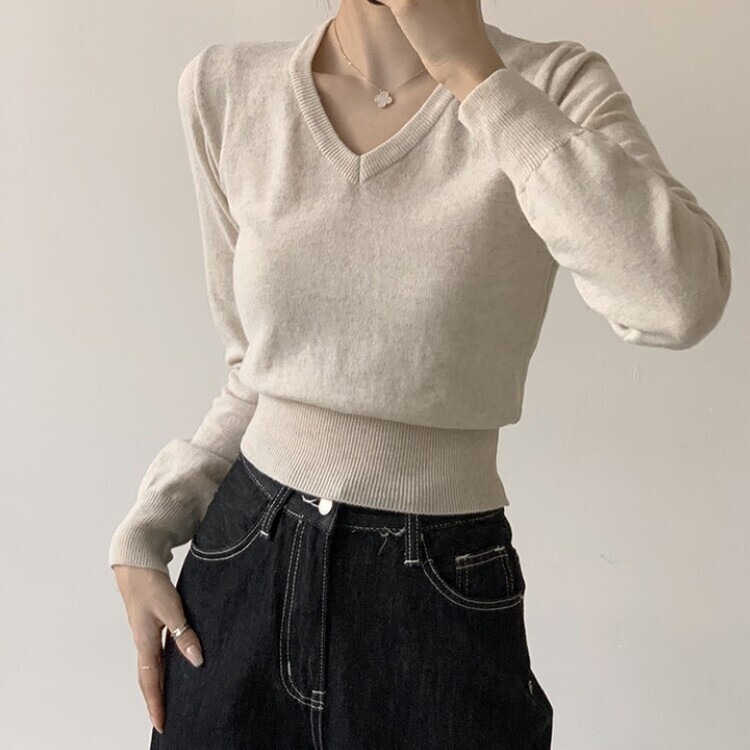 너리싱 브이넥 봄옷 하객룩 긴팔 허리잘록 크롭 니트 12color