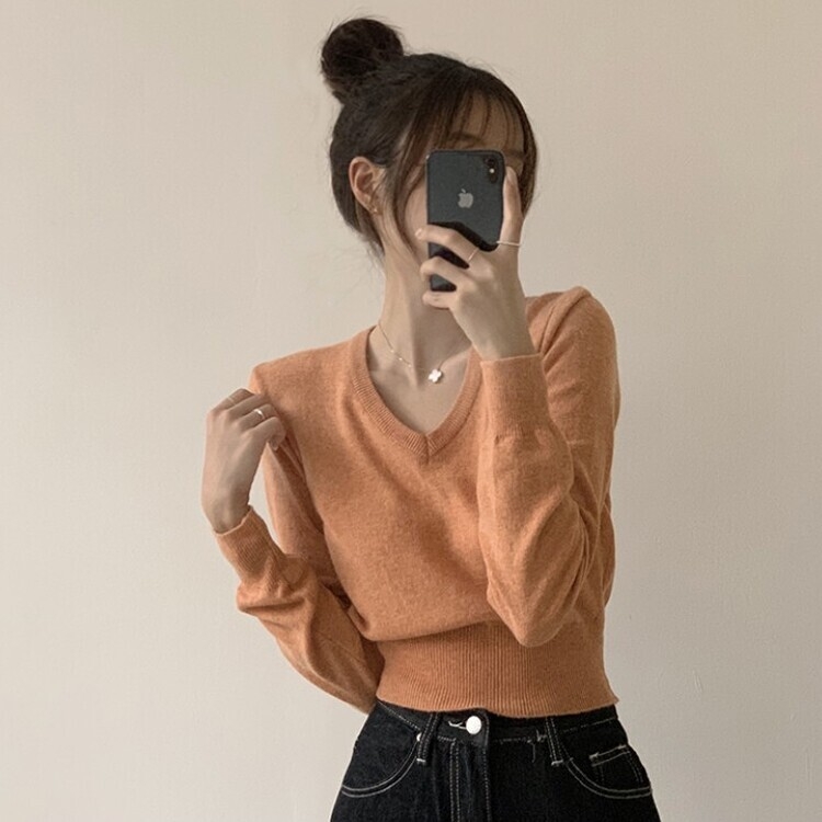 너리싱 브이넥 봄옷 하객룩 긴팔 허리잘록 크롭 니트 12color