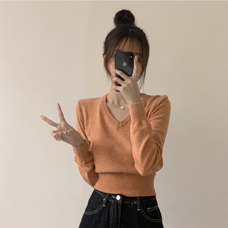 너리싱 브이넥 봄옷 하객룩 긴팔 허리잘록 크롭 니트 12color