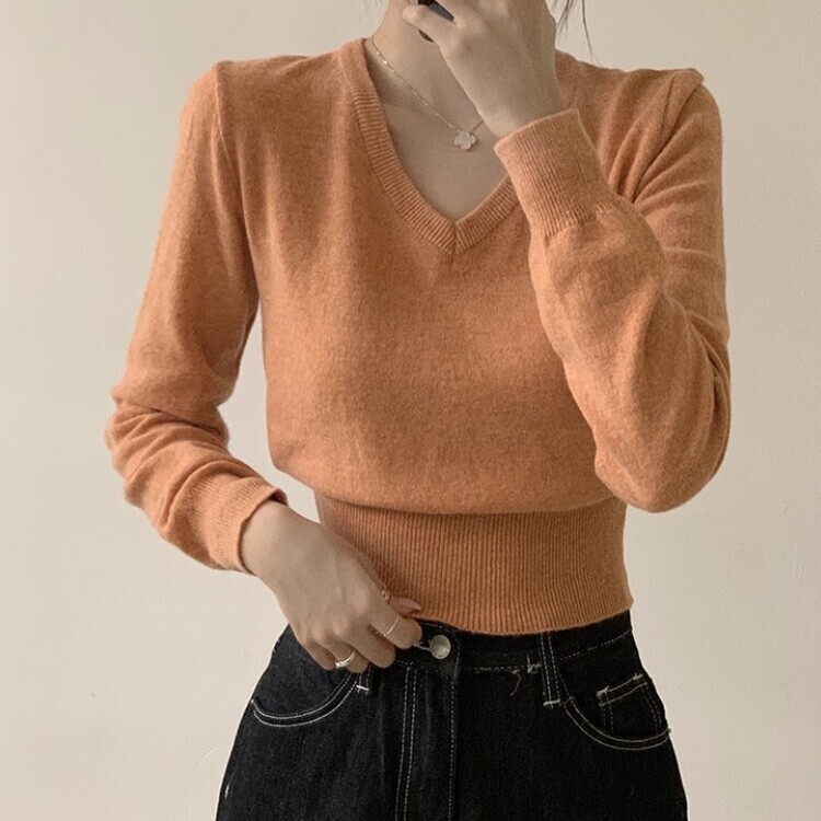 너리싱 브이넥 봄옷 하객룩 긴팔 허리잘록 크롭 니트 12color