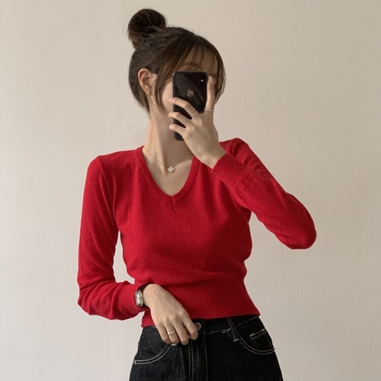 너리싱 브이넥 봄옷 하객룩 긴팔 허리잘록 크롭 니트 12color