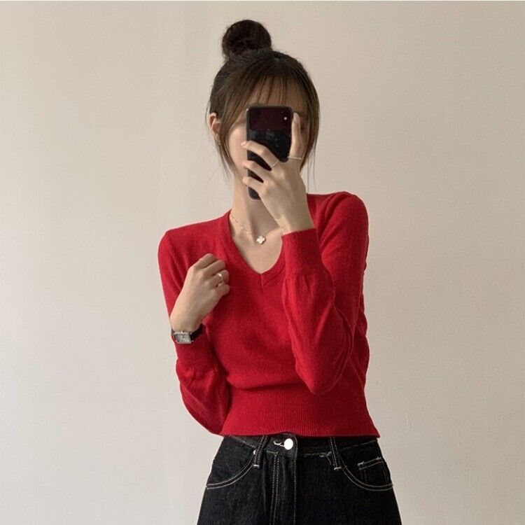 너리싱 브이넥 봄옷 하객룩 긴팔 허리잘록 크롭 니트 12color