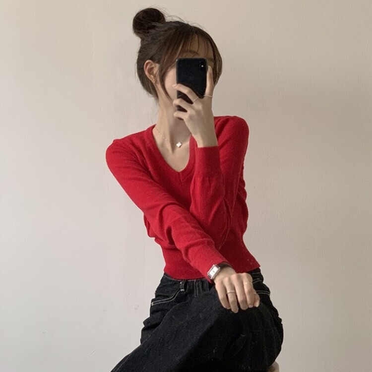 너리싱 브이넥 봄옷 하객룩 긴팔 허리잘록 크롭 니트 12color