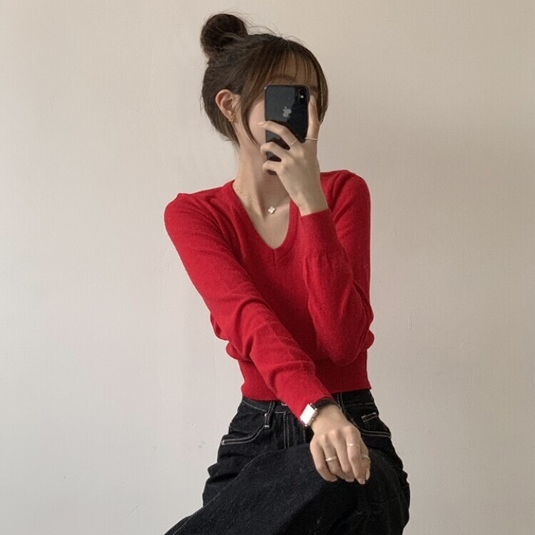 너리싱 브이넥 봄옷 하객룩 긴팔 허리잘록 크롭 니트 12color