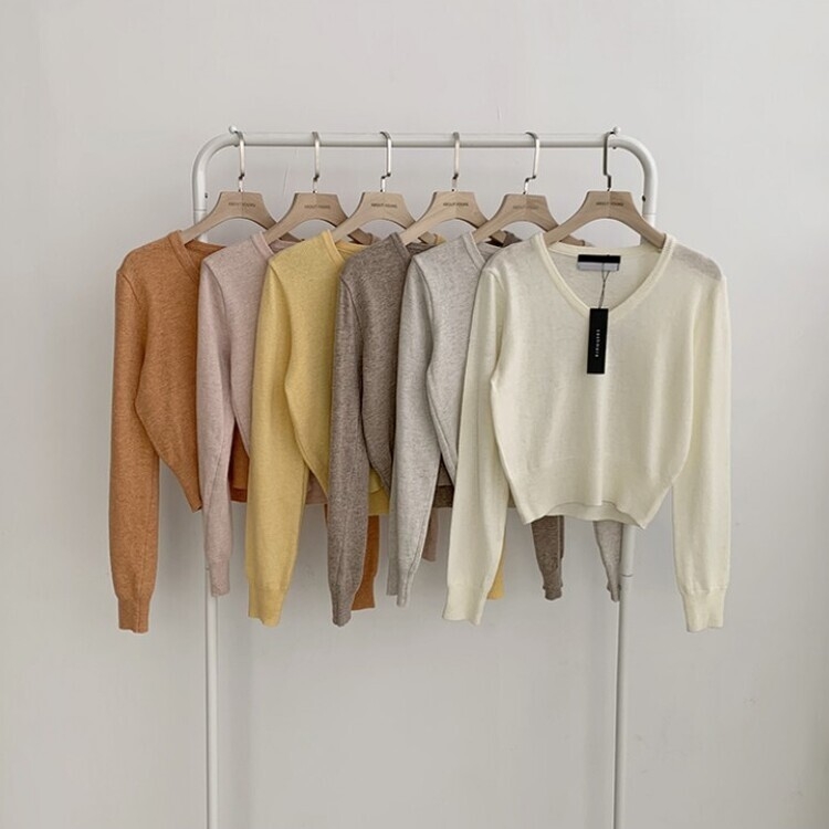 너리싱 브이넥 봄옷 하객룩 긴팔 허리잘록 크롭 니트 12color