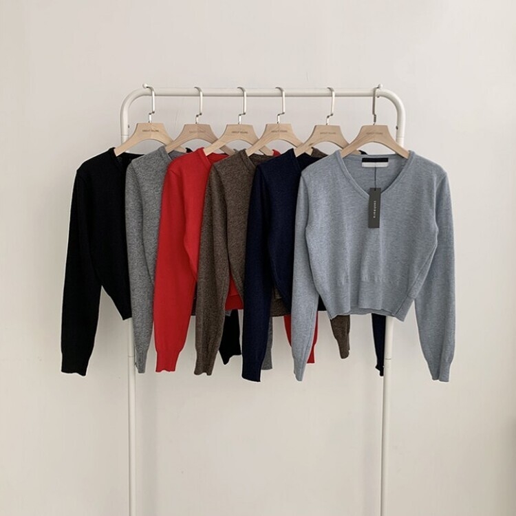 너리싱 브이넥 봄옷 하객룩 긴팔 허리잘록 크롭 니트 12color