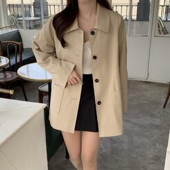 【未使用】バーバリーショートトレンチジャケット ベージュ系　UK40 日本製 ハーフトレンチバーバリージャケット｜ジャケット｜韓国ファッション