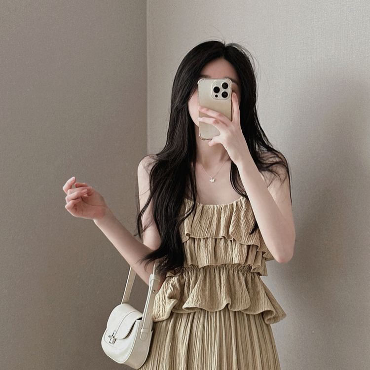 【SET】ティアードキャミソール＋プリーツワイドパンツ KHAKI