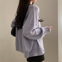 여리만능 브이넥 오버핏 베이직 긴팔 니트 가디건 아이스버그