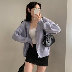 여리만능 브이넥 오버핏 베이직 긴팔 니트 가디건 아이스버그