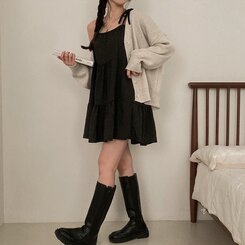 여리만능 브이넥 오버핏 베이직 긴팔 니트 가디건 오트그레이