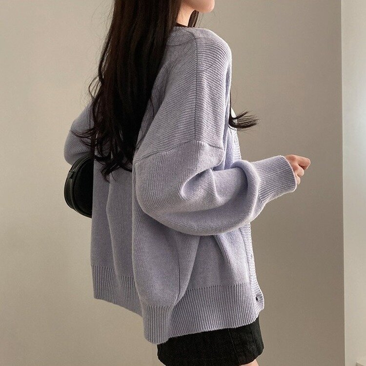 여리만능 브이넥 오버핏 베이직 긴팔 니트 가디건 아이스버그