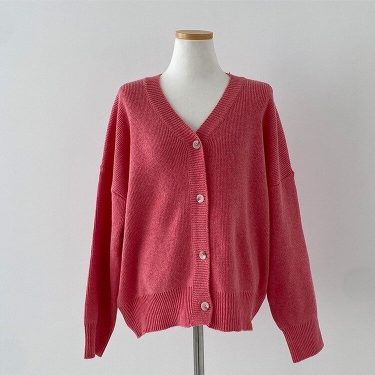 여리만능 브이넥 오버핏 베이직 긴팔 니트 가디건