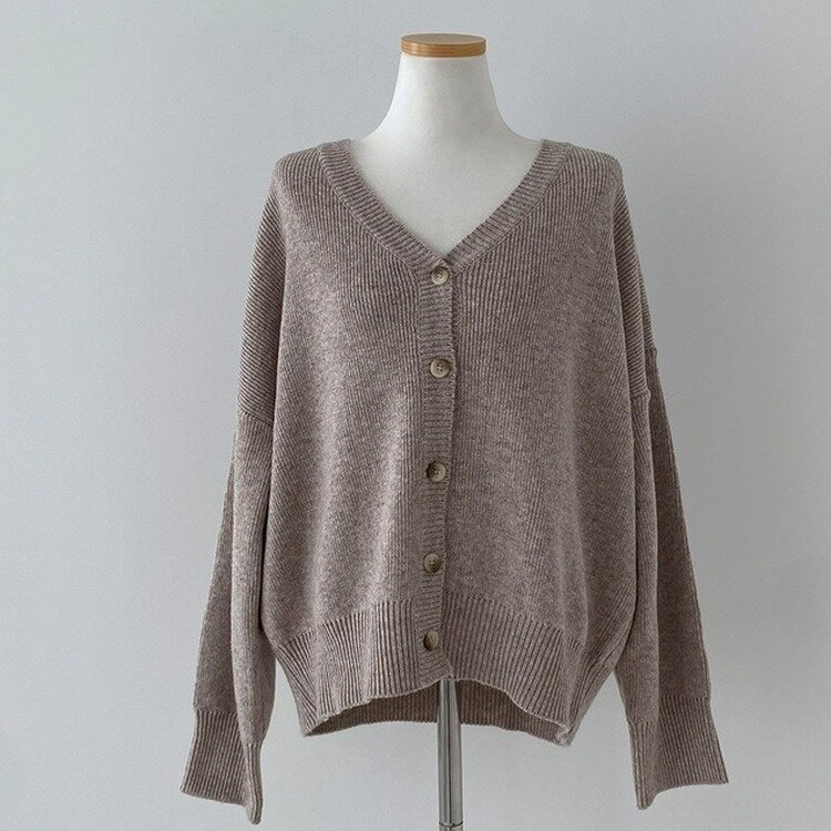 여리만능 브이넥 오버핏 베이직 긴팔 니트 가디건