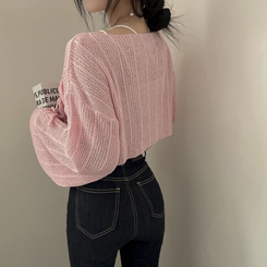ニット アンバランスストリングクロップメッシュニット6色 PINK
