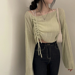 ニット アンバランスストリングクロップメッシュニット6色 MINT