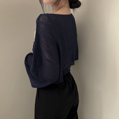 ニット アンバランスストリングクロップメッシュニット6色 NAVY