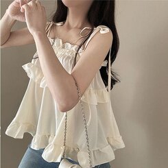 リボンティアードフリルキャミソールブラウス5色 BEIGE