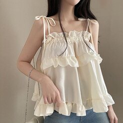 リボンティアードフリルキャミソールブラウス5色 BEIGE
