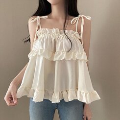 リボンティアードフリルキャミソールブラウス5色 BEIGE